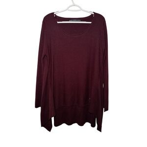 HYFVE Burgundy Long Sleeve Top with Button Detail Womens Large Lagenlook Artsy